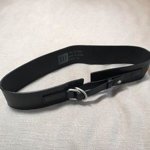 GAP Black Cow Leather Wide Belt Double Ring Buckle